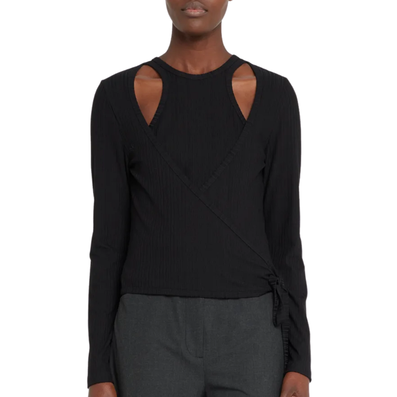 Rib Jersey Wrap Blouse in Black